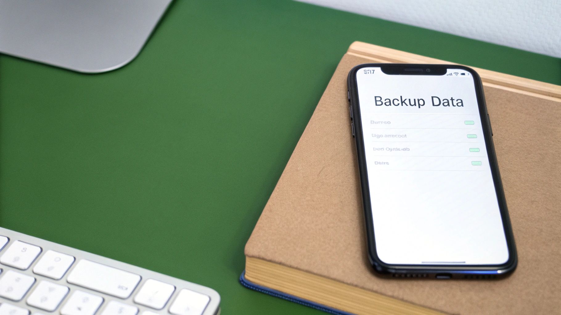 A person backing up their iPhone data to a laptop before performing a factory reset.