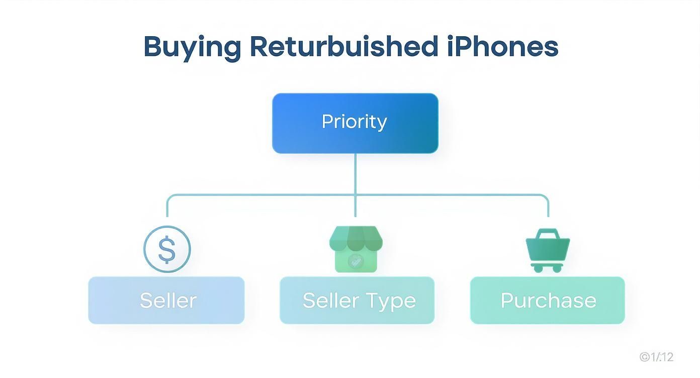 Infographic decision tree about where to buy refurbished iphones