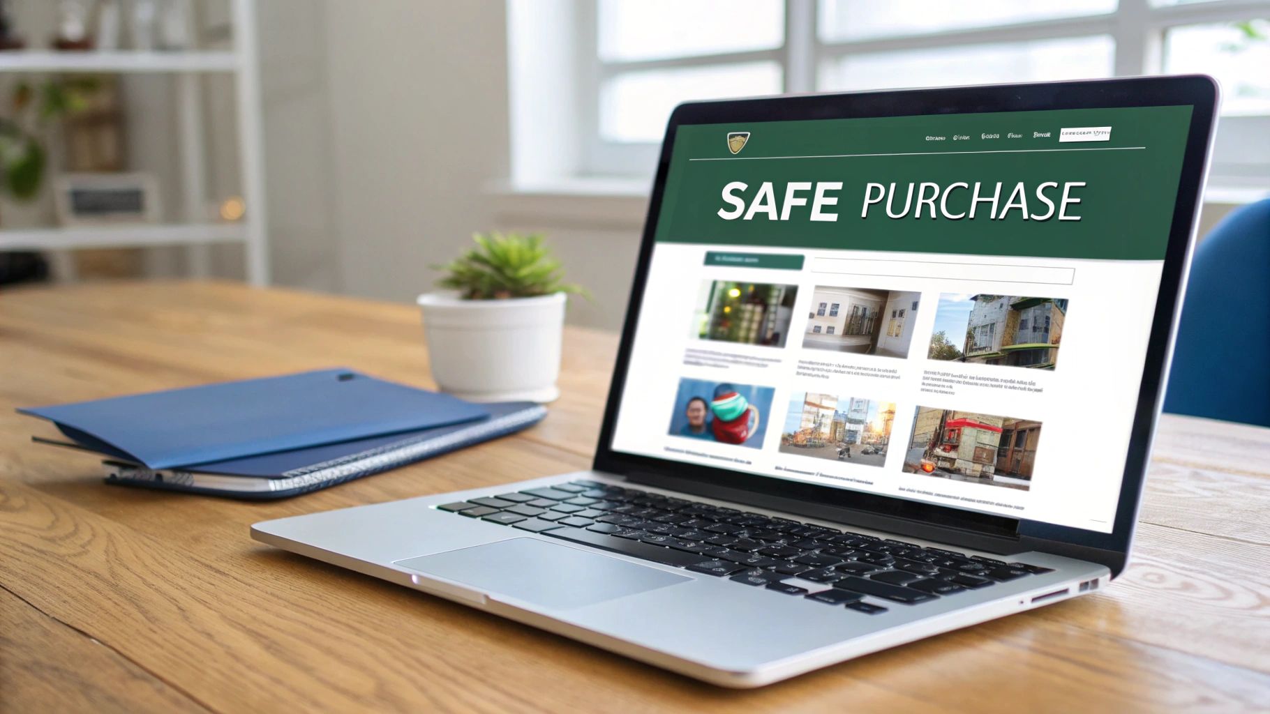 A person securely making an online payment on their laptop, with a smartphone nearby, representing safe online shopping.