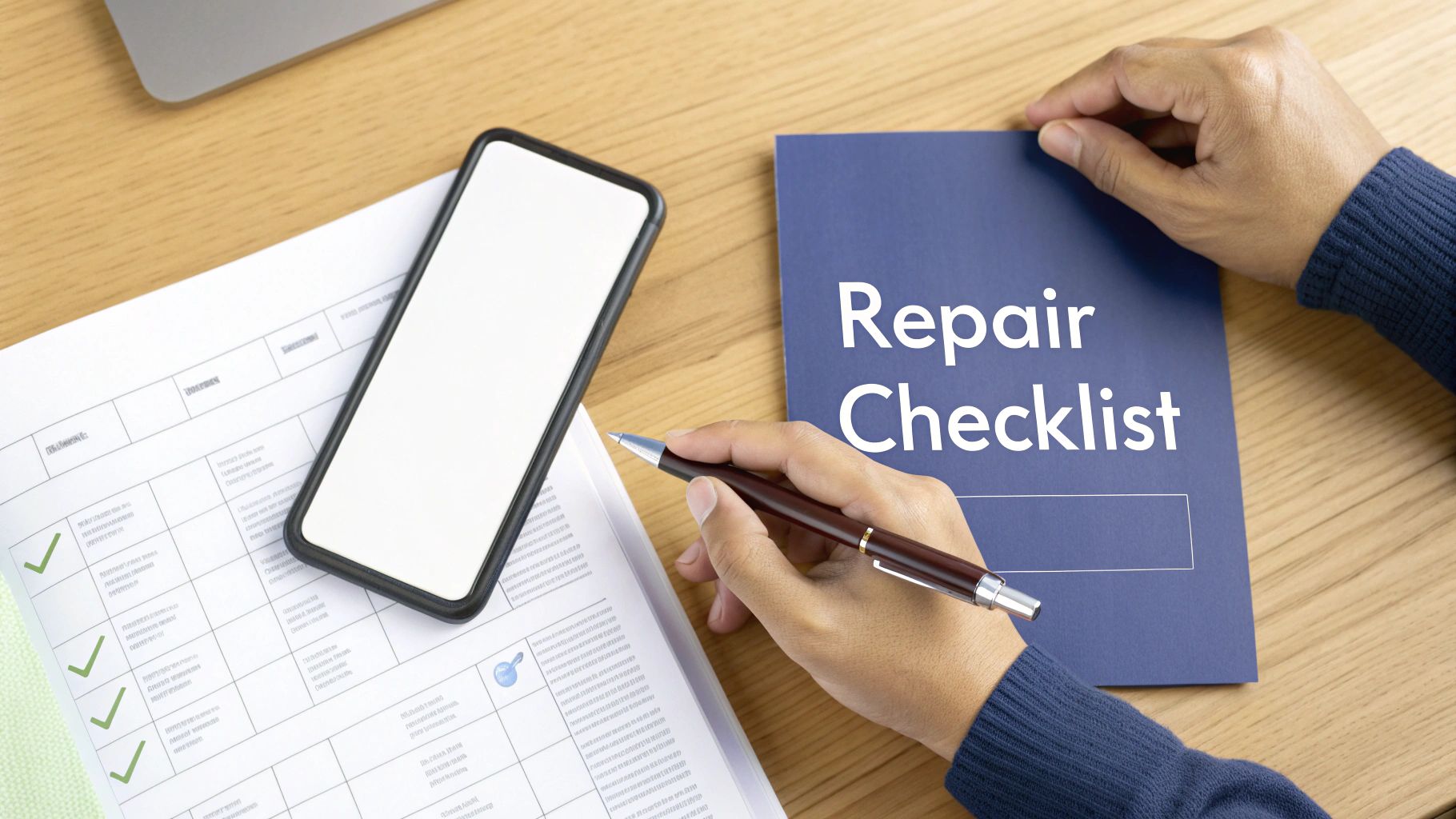 A technician giving a repaired smartphone back to a happy customer in a Brisbane repair shop.