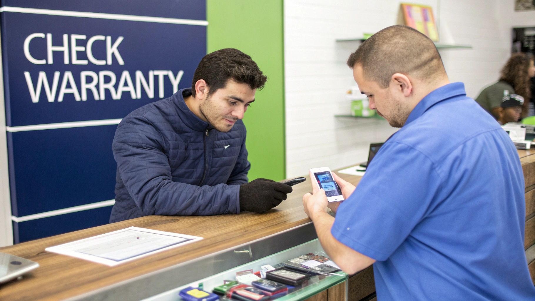 A technician carefully replacing a cracked iPhone screen.