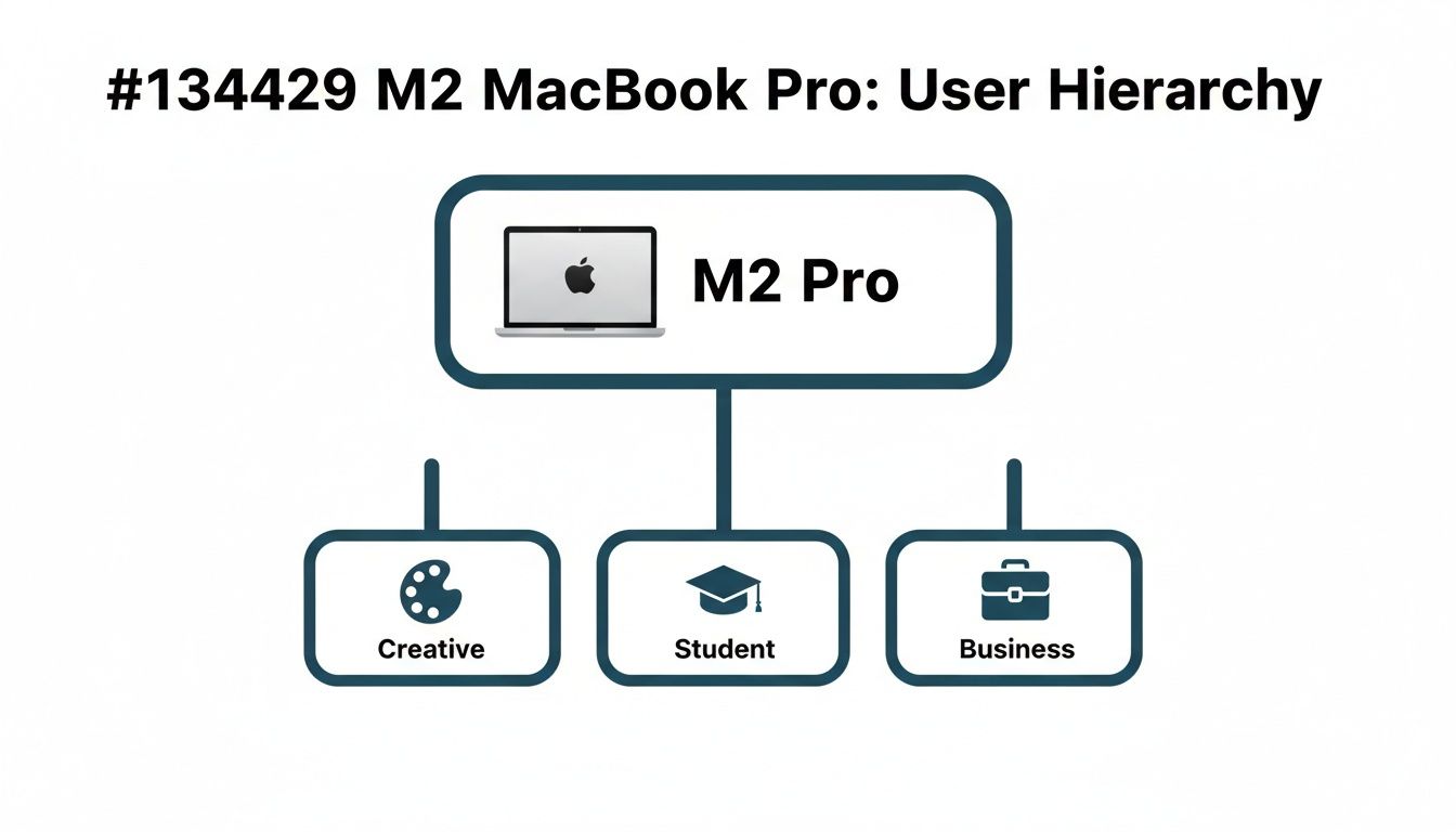 A hierarchy diagram illustrating M2 MacBook Pro target users: Creative, Student, and Business.