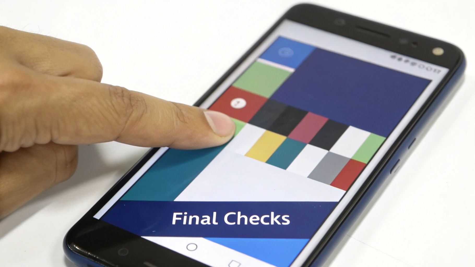A repaired Google Pixel phone undergoing final functionality tests.