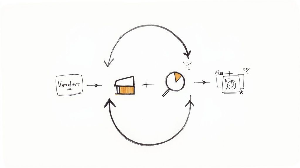 A hand-drawn diagram illustrating the iterative process of vendor assessment and analysis.