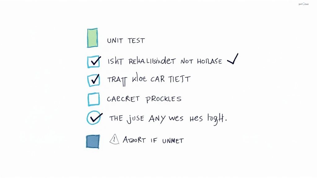 A handwritten checklist displayed on a white background, with some items checked and others pending.
