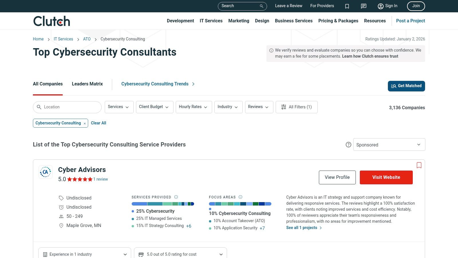 Clutch – Cybersecurity Consulting Directory