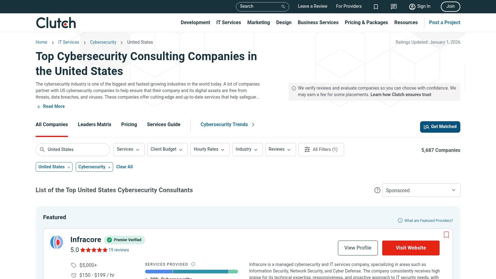 Clutch – Cybersecurity Consulting Firms (US)