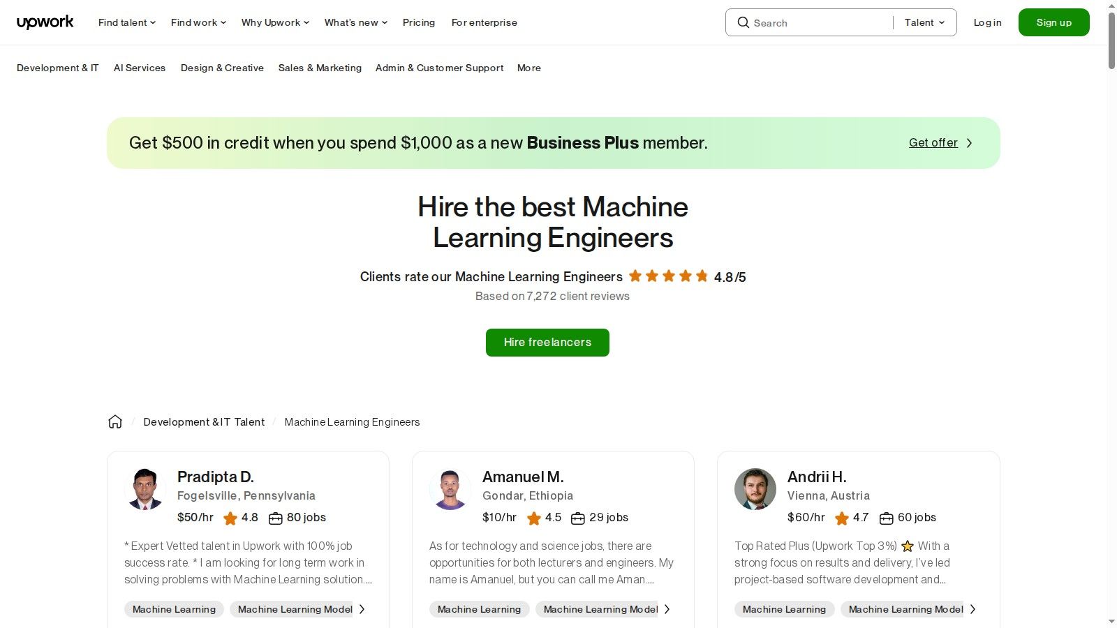 Upwork (Hire Machine Cearning Engineers/Consultants)