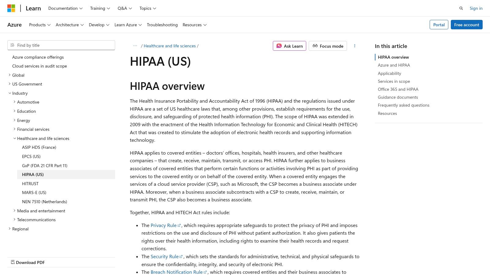 Microsoft Azure — HIPAA on Azure