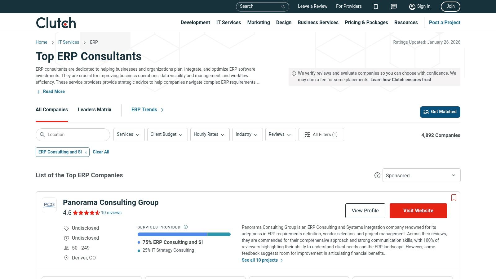Clutch.co – ERP Consulting Companies directory