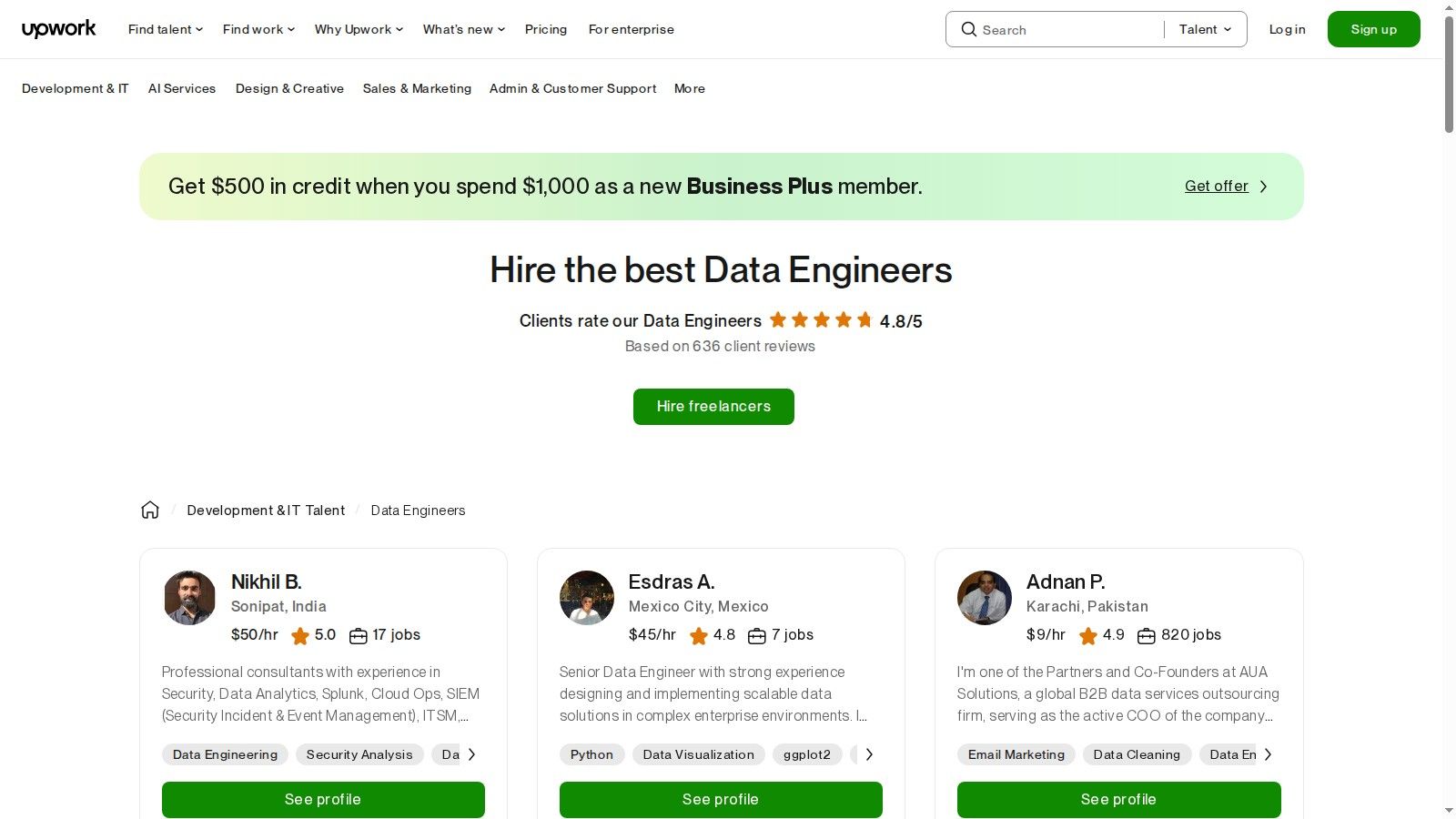 Upwork – Data Engineering and Data Consulting Talent Marketplace