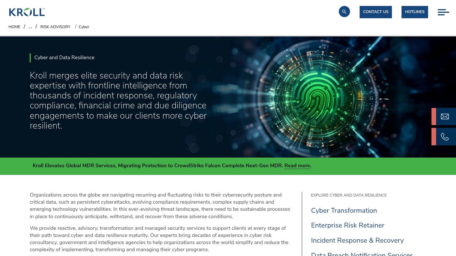 Kroll Cyber Risk – Cybersecurity Services and Incident Response