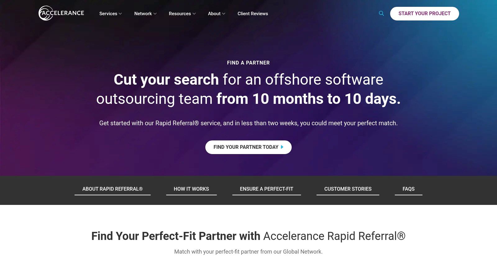 Accelerance partner matching for IT outsourcing companies