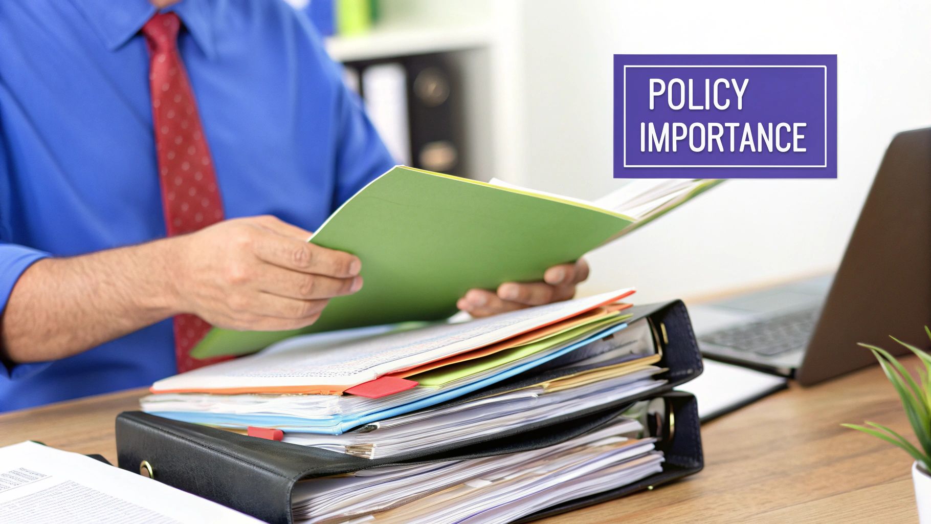 An organized office with neatly filed documents and plants, representing a clear and effective document retention policy.