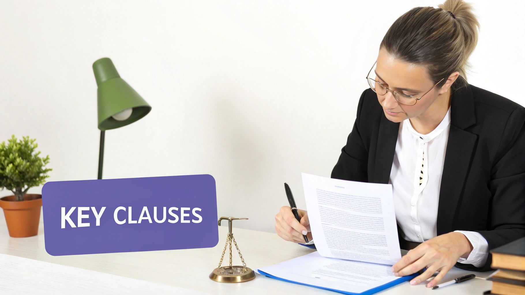 Two professionals collaborating on a contract review in a modern office setting, showing teamwork in the contract review process