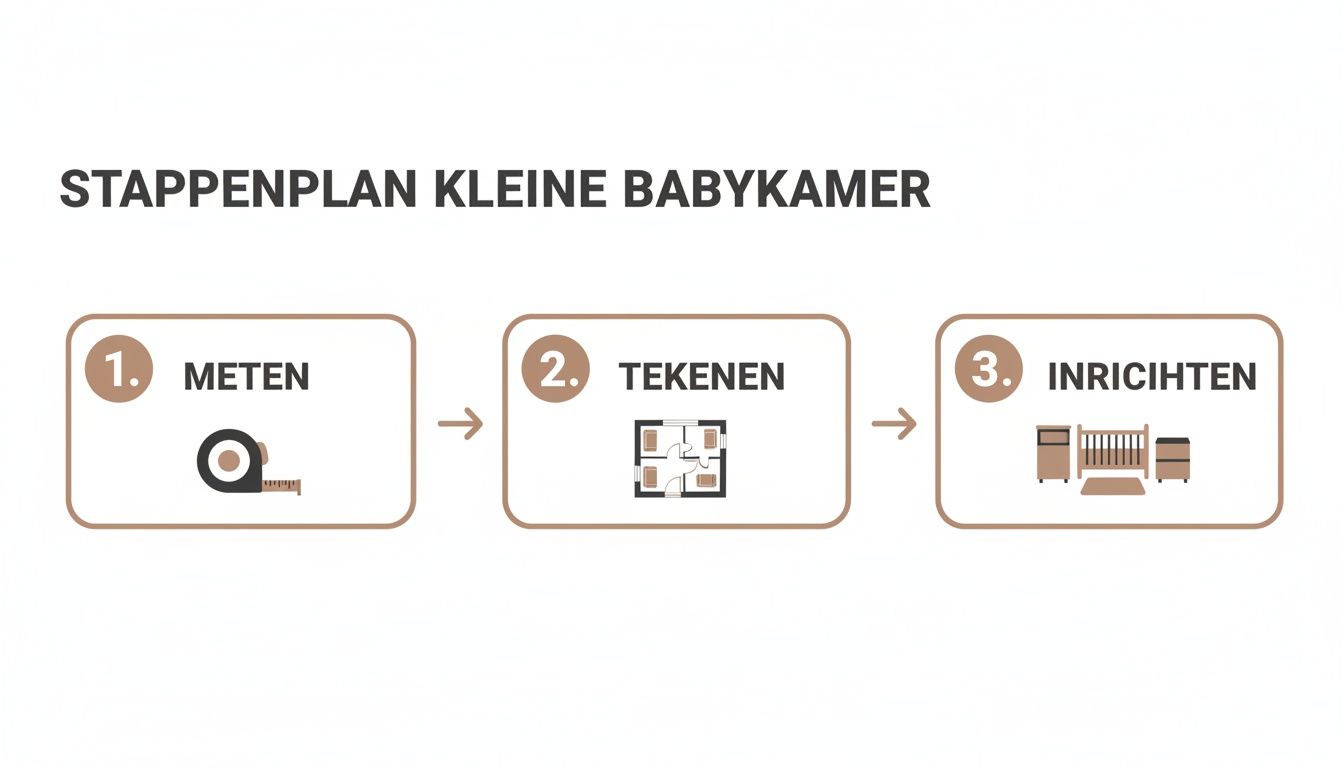 Stappenplan voor het inrichten van een kleine babykamer: meten, tekenen en inrichten.
