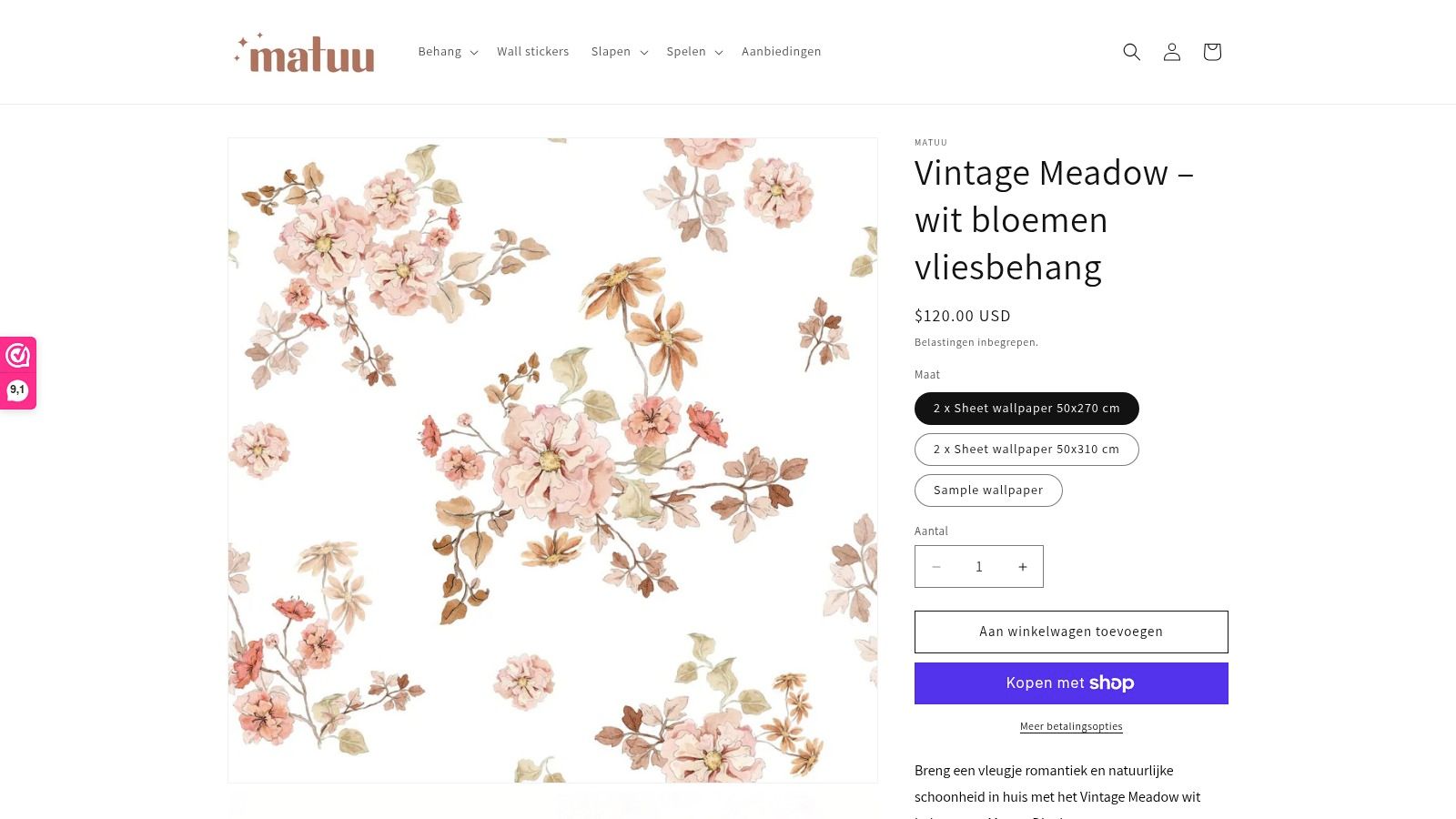 Vintage Meadow – wit bloemen vliesbehang