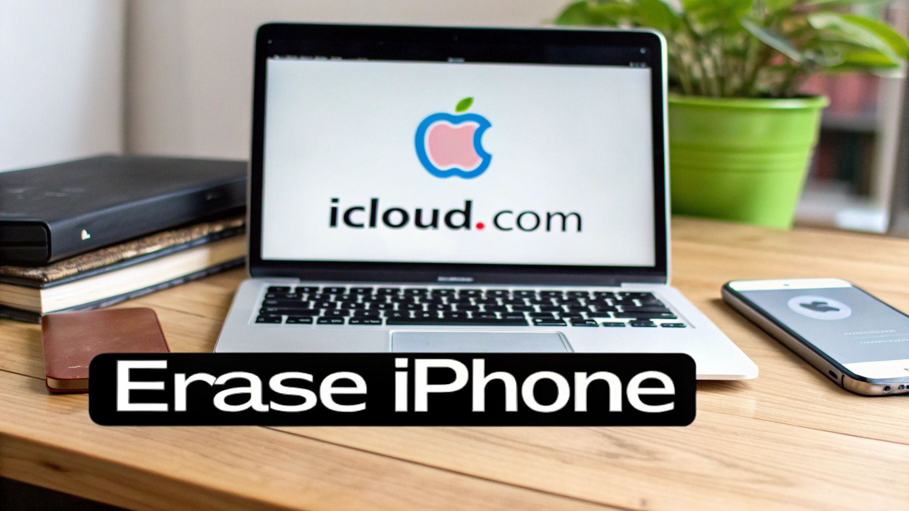 An iPhone on a desk with the Find My app interface on an iPad next to it, showing a map and device list.