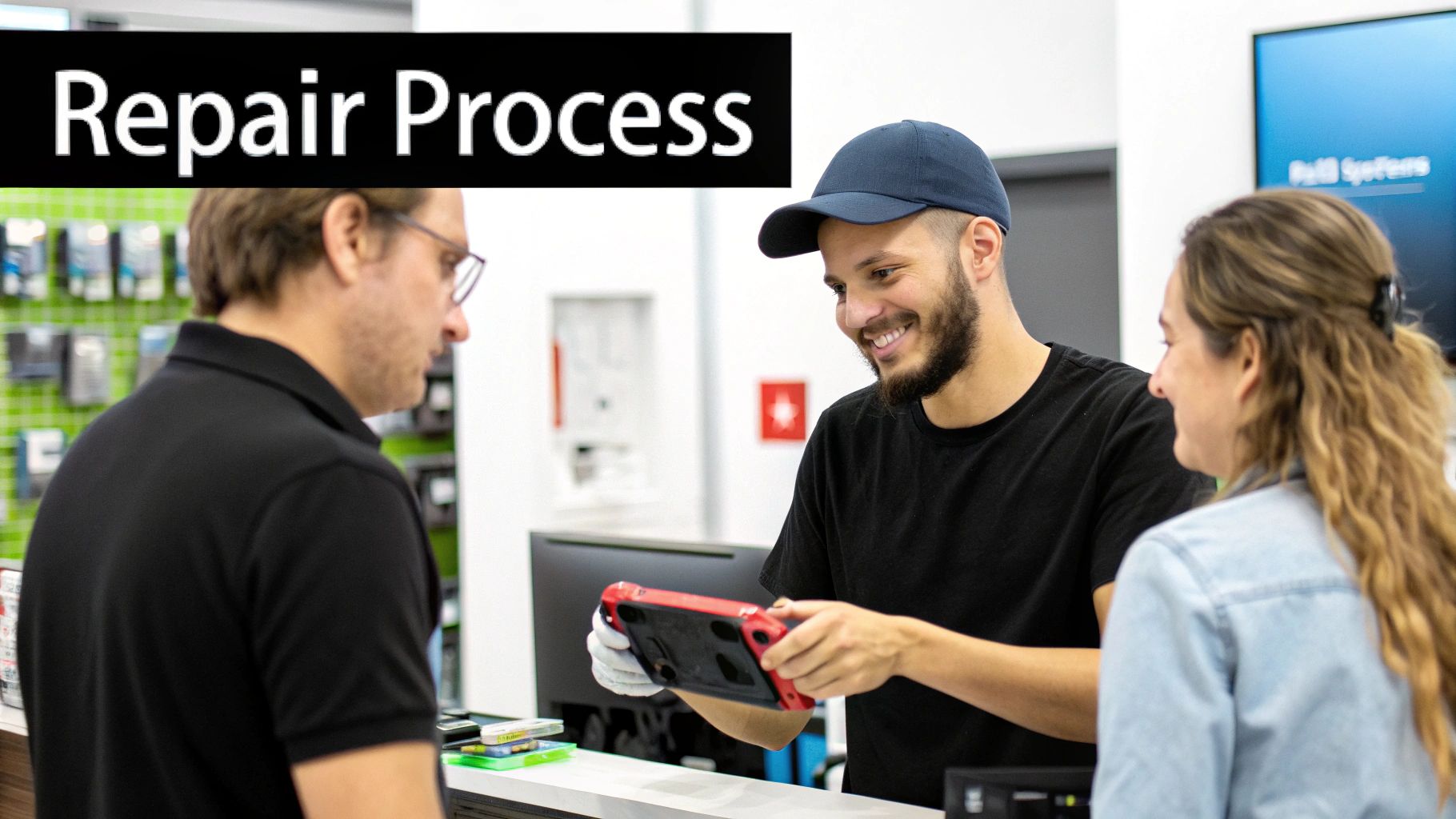 A technician repairing an electronic device.
