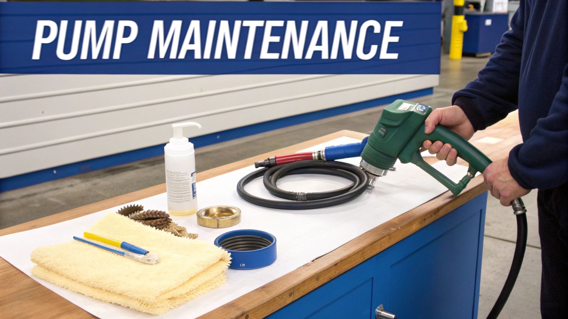 A close-up of a fuel tank hand pump's components being inspected.