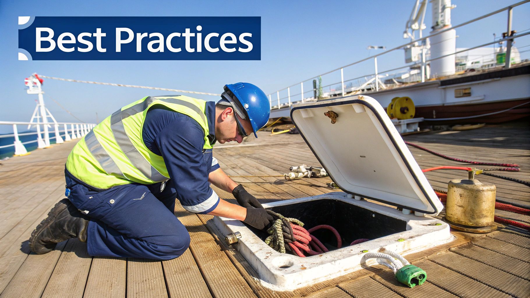 A marine technician installing wiring for a boat fuel management system on a dashboard.