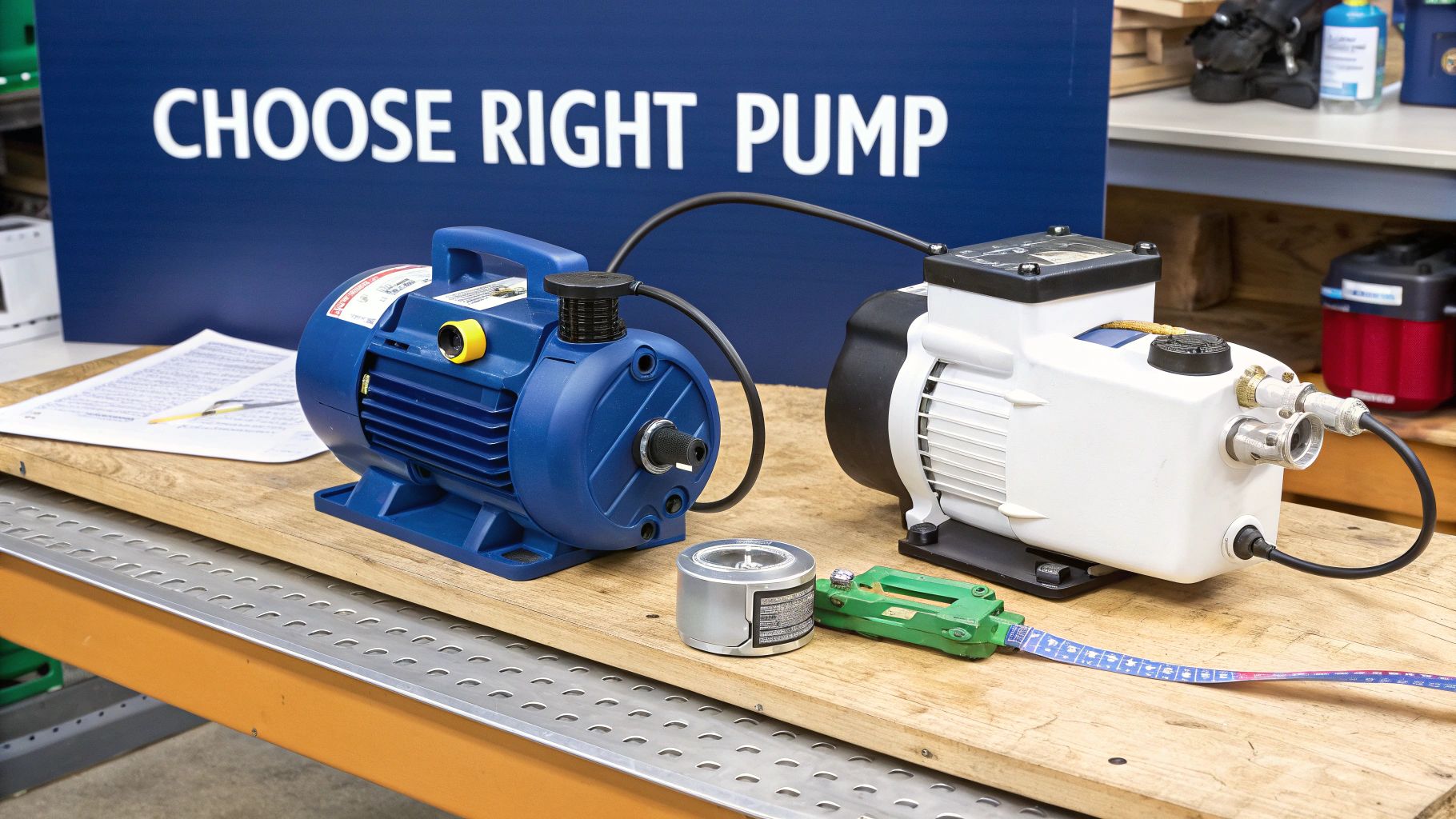 A person holding the nozzle of a gas tank transfer pump, ready to refuel a piece of equipment.