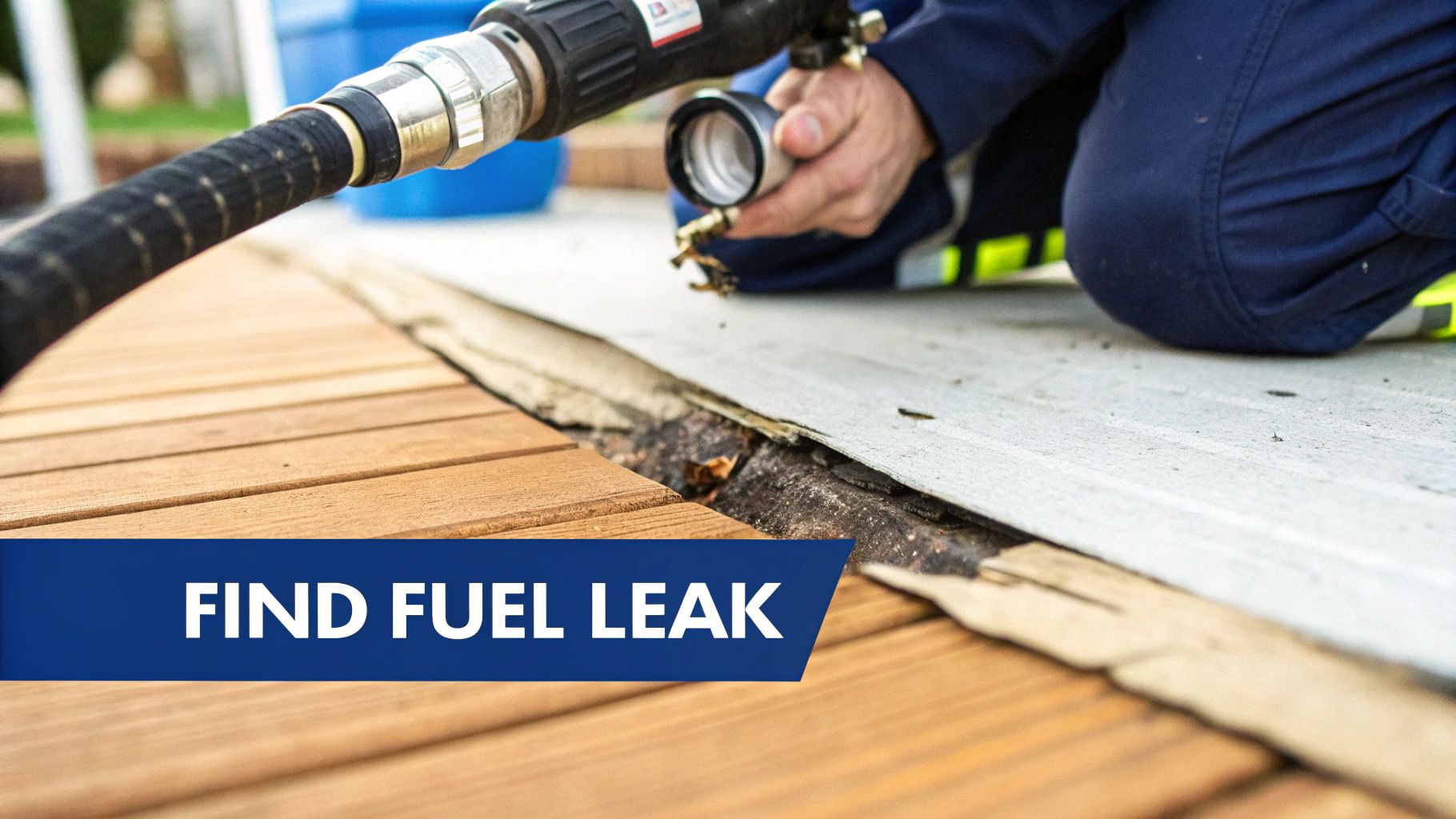 A close-up of a fuel transfer pump hose with a visible crack, indicating a common point of failure.