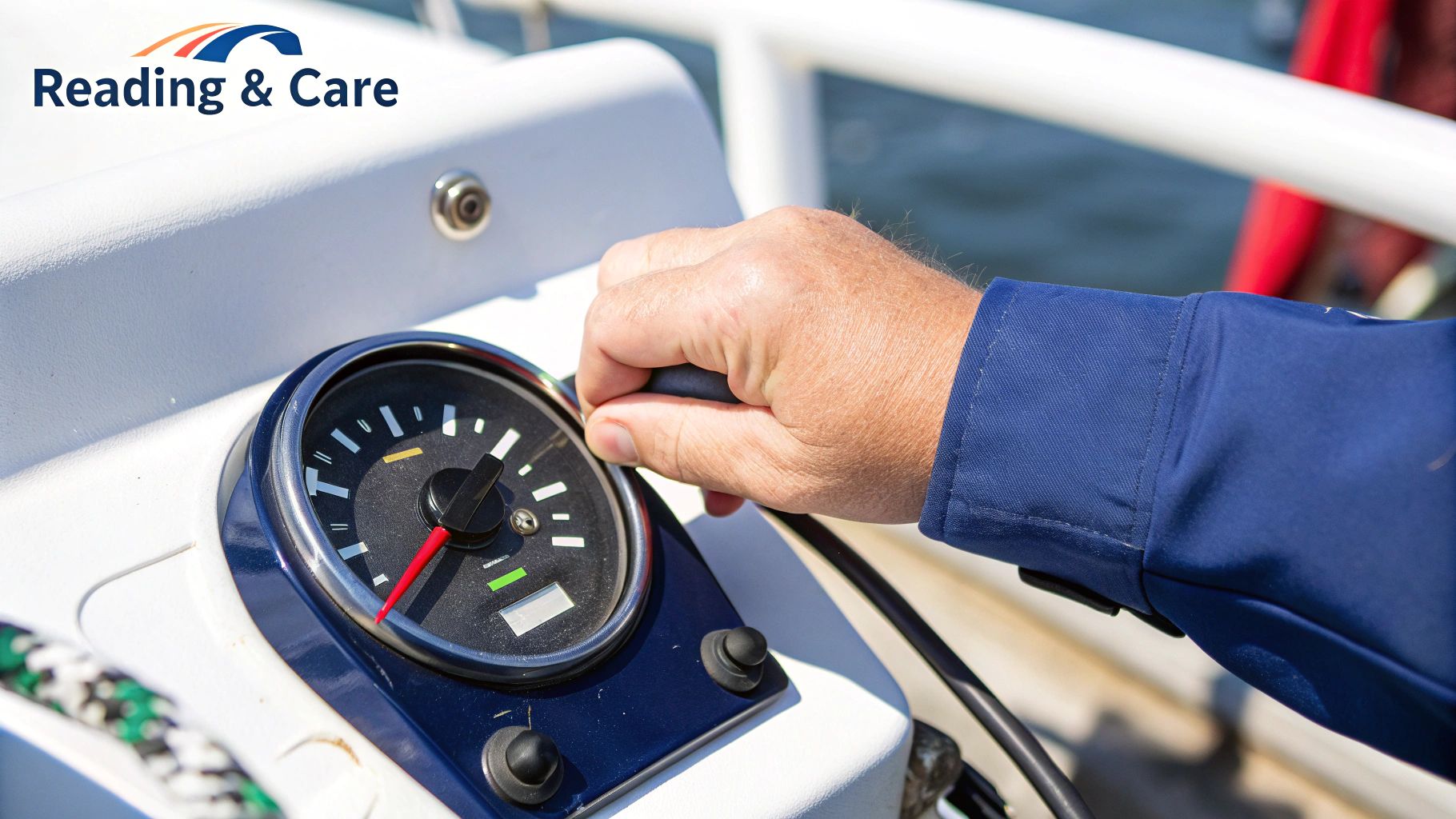A person is installing or inspecting a boat fuel tank, showing the practical aspect of gauge selection.