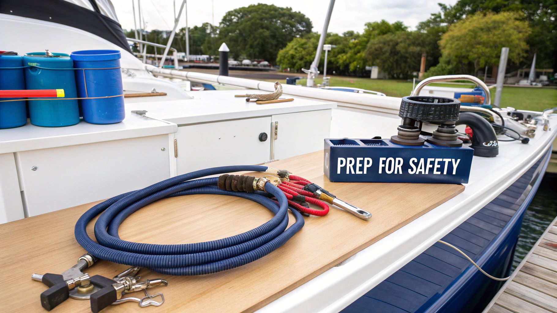 A mechanic's hands carefully installing a new fuel transfer pump hose onto a clean fitting, with specialized hose cutters and clamps visible nearby.