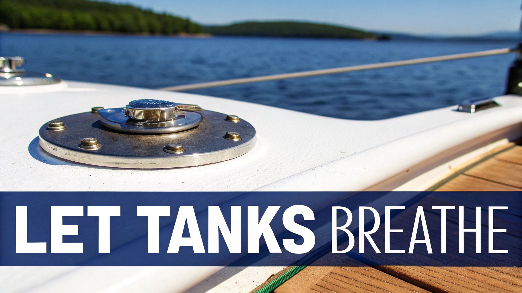 A stainless steel marine fuel vent installed on the side of a white boat hull, showing its practical application.