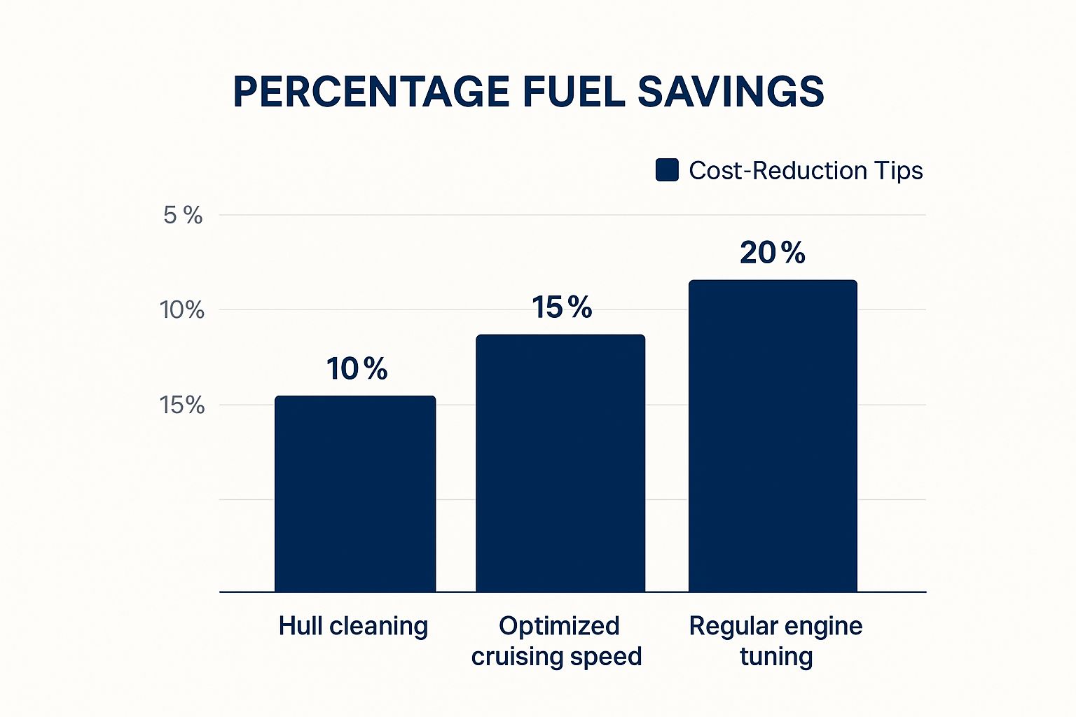 Infographic comparing fuel savings from hull cleaning, optimized speed, and engine tuning.