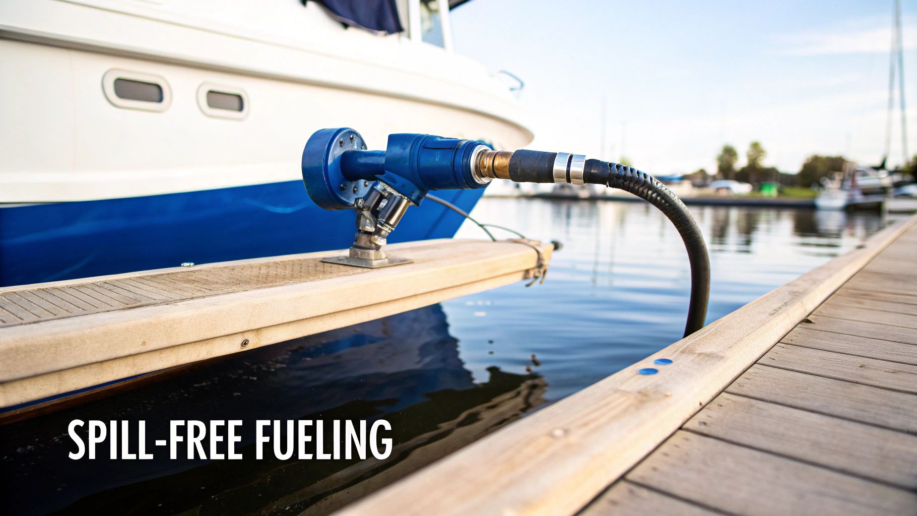 A spill-free marine fueling system from CLiX Fueling Solutions being used at a dock.