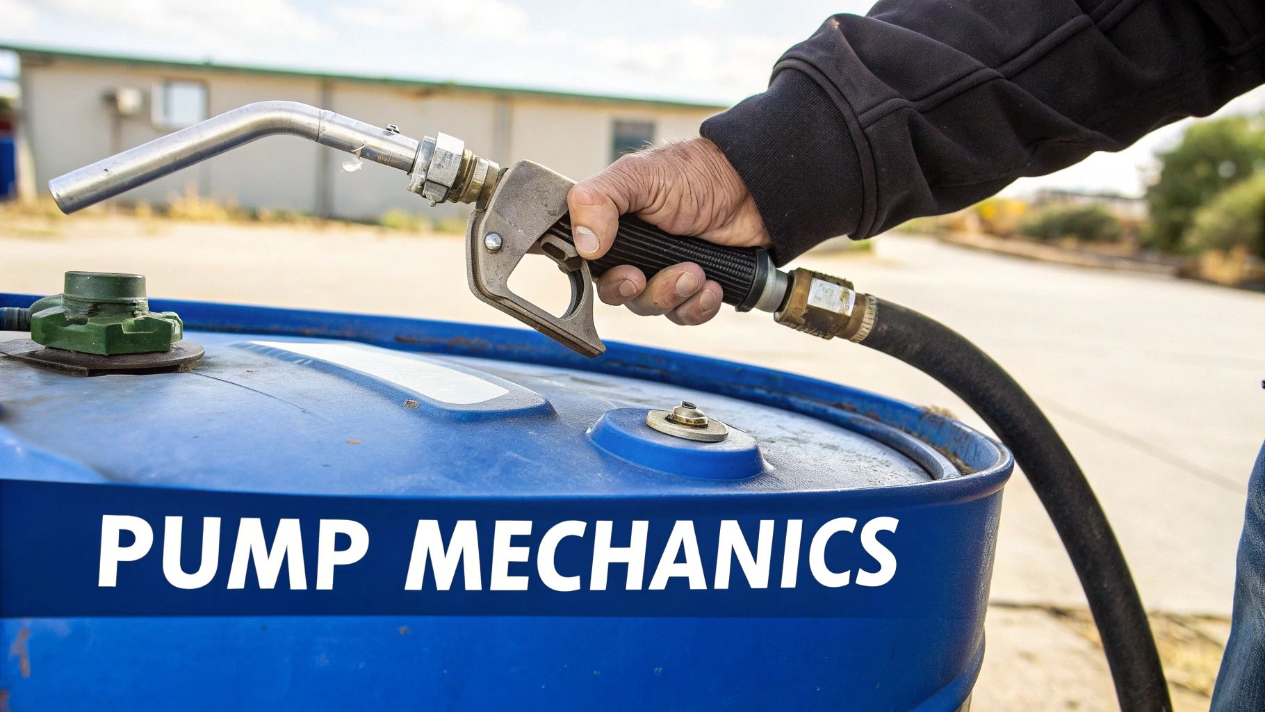 Several types of manual fuel transfer pumps displayed on a wooden surface.