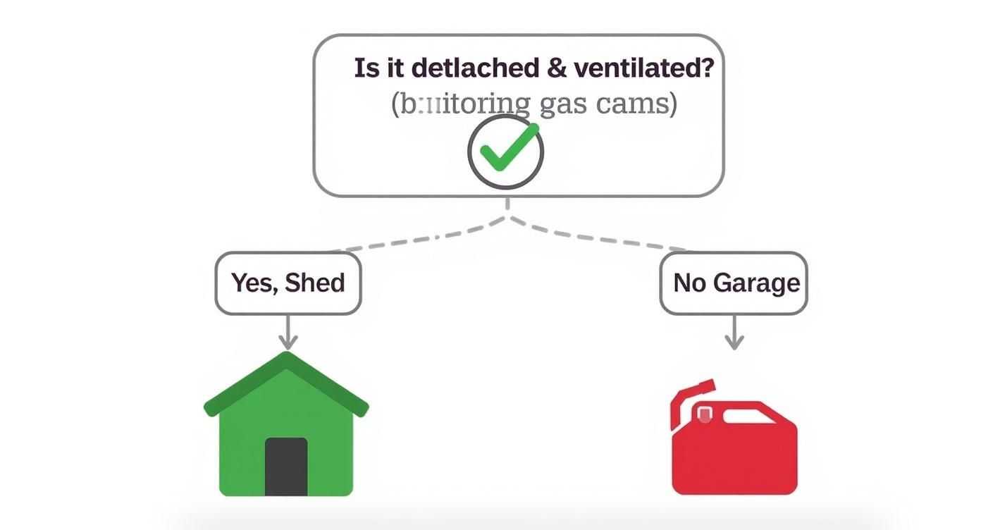 Infographic about where to store gas cans