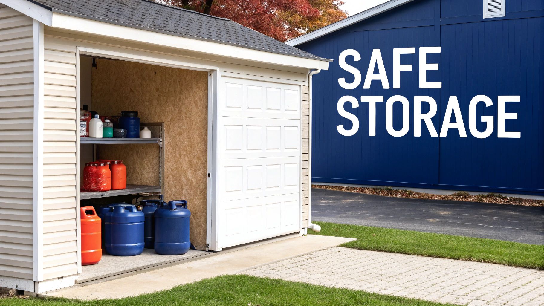 Modern gas can showing safety features like a self-closing spout.