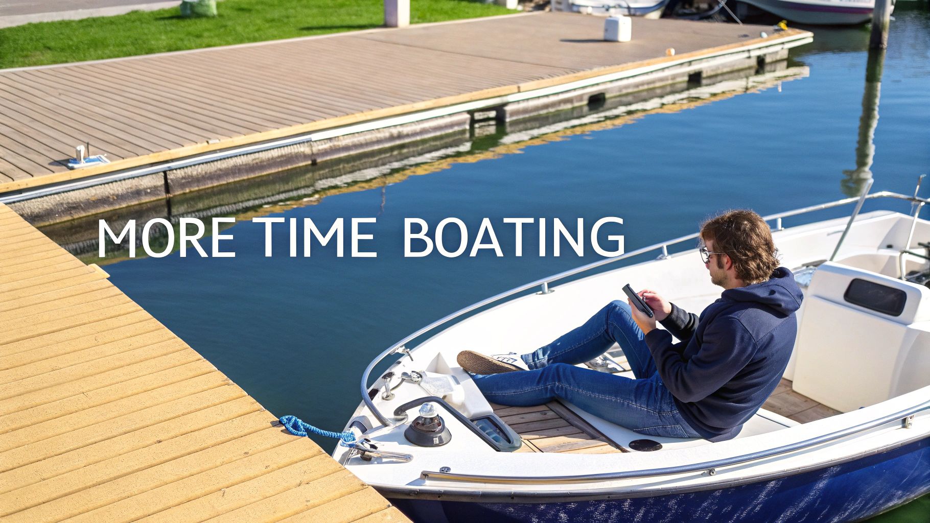 A person fueling a boat docked at a marina