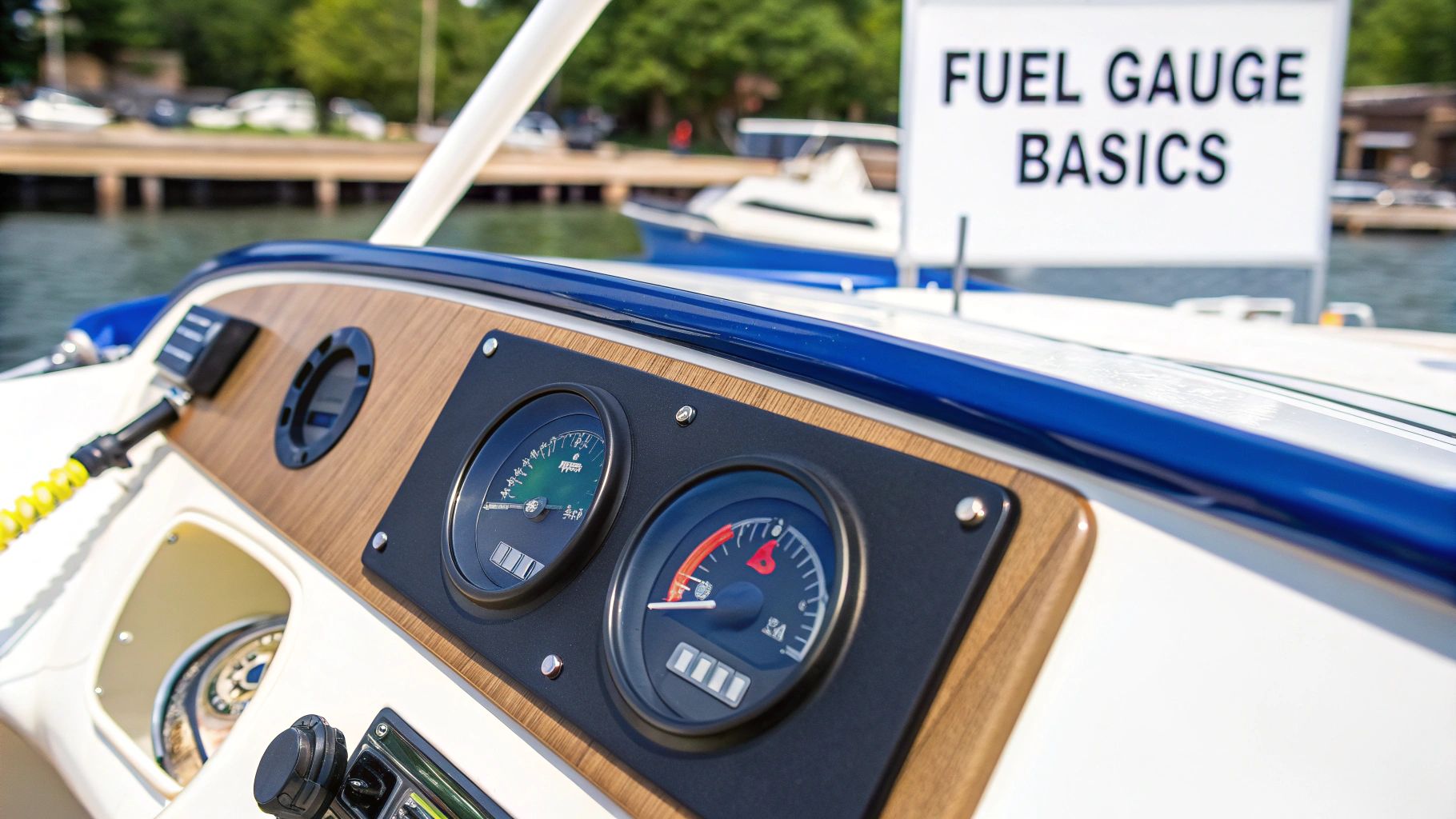 A classic analog fuel gauge showing a needle pointing between E (Empty) and F (Full).