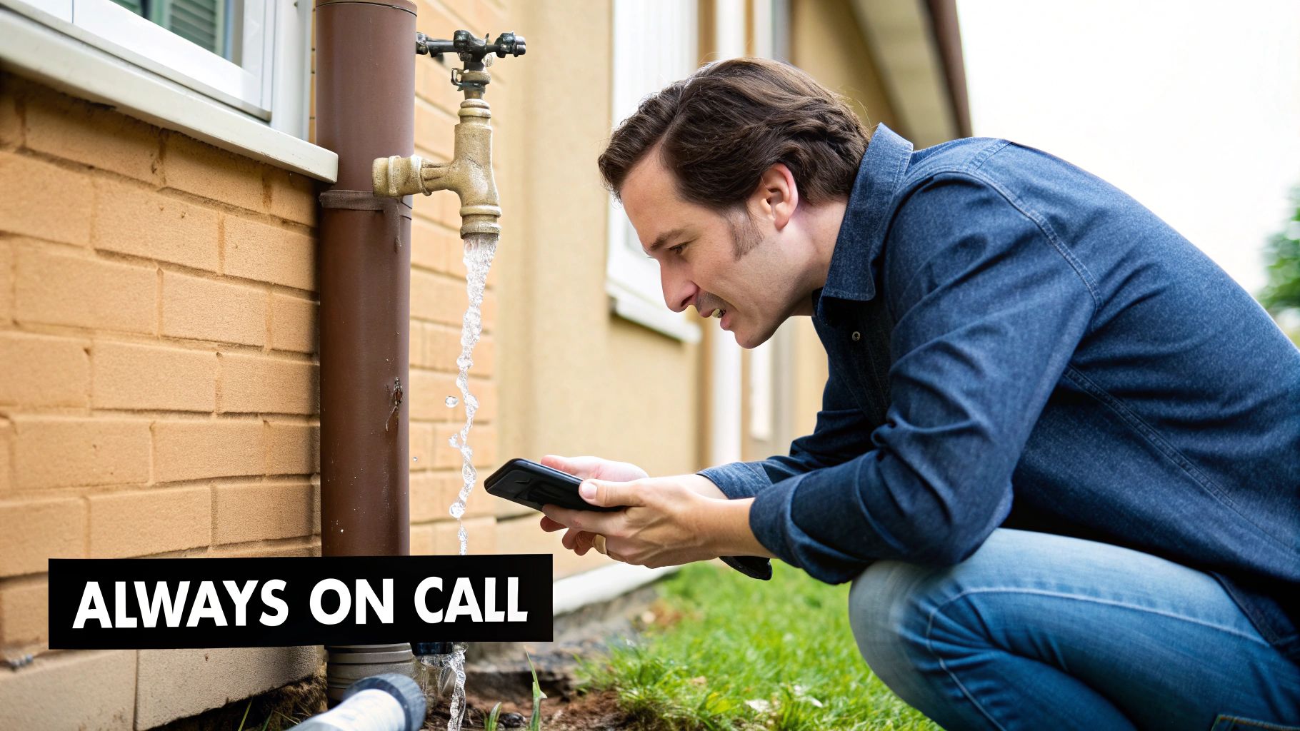 A water damage restoration professional using a moisture meter on a wet wall.