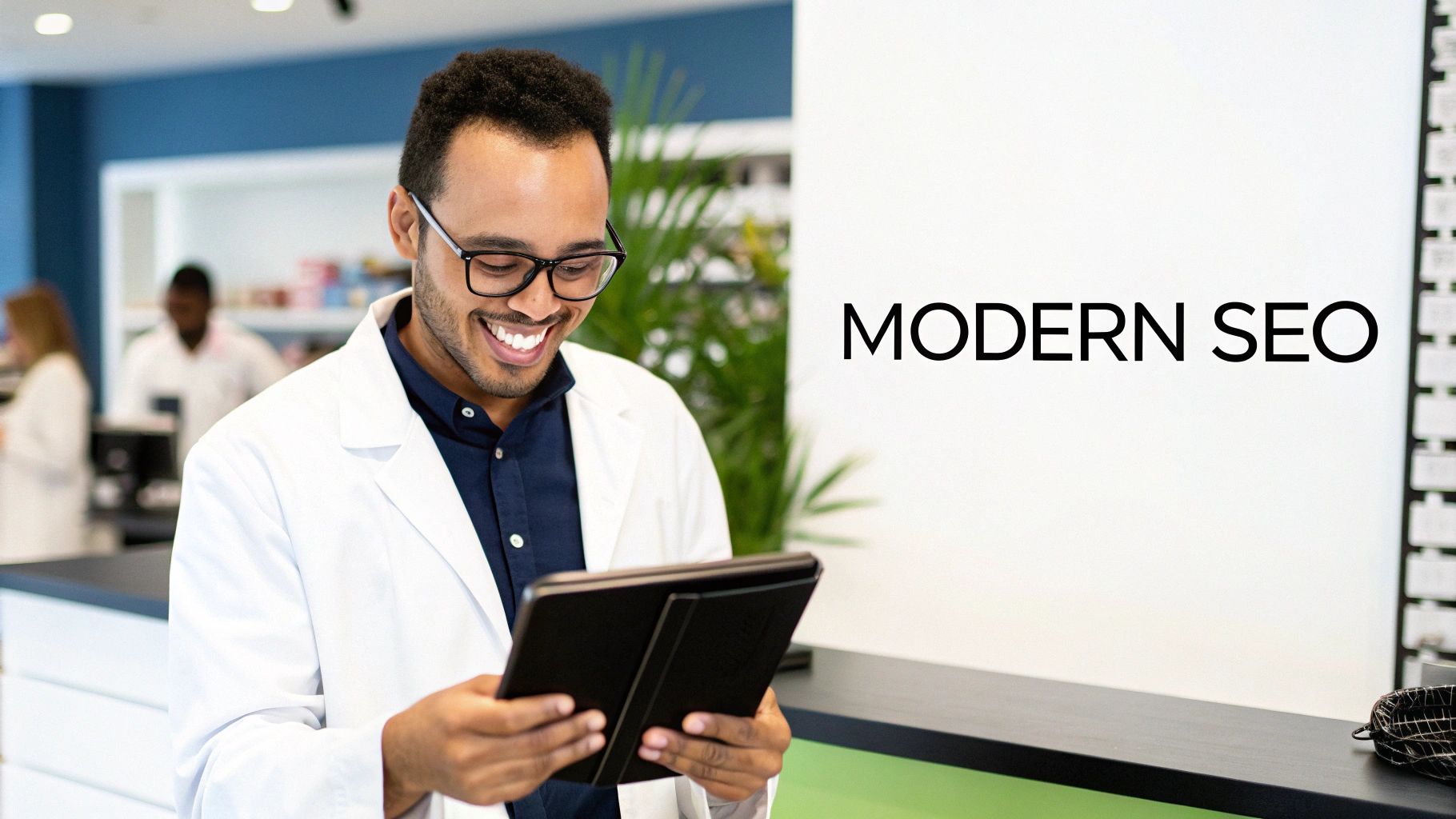 An optometrist fitting a patient for a new pair of glasses, representing local eye care services.