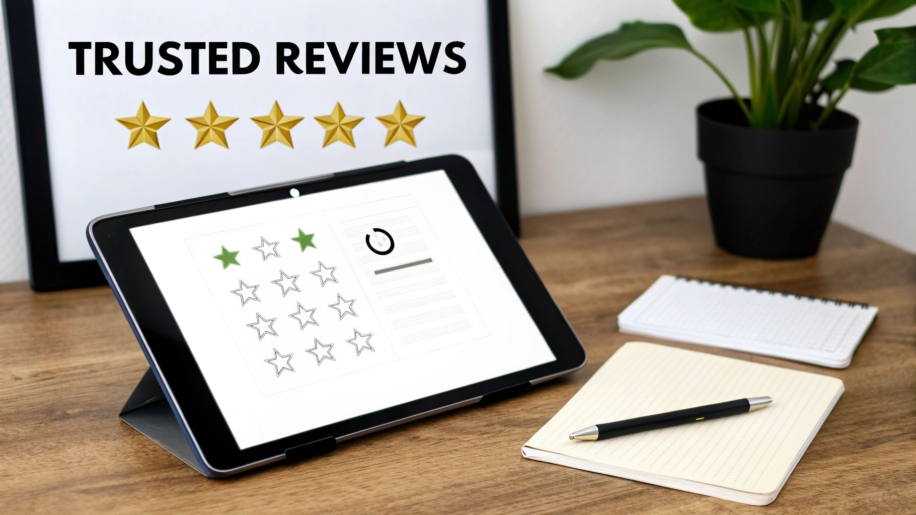 A customer leaving a positive five-star review on a smartphone.