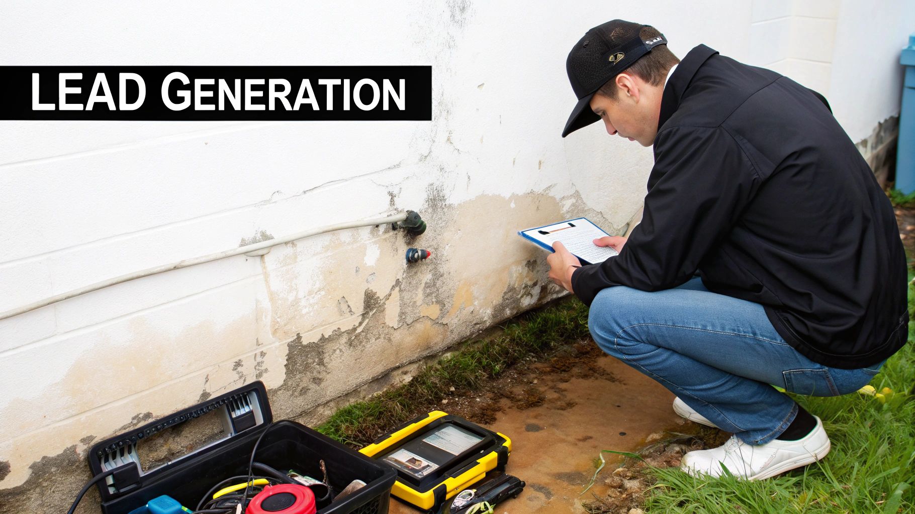 A team of restoration professionals working on a water-damaged property, symbolizing effective SEO in action.