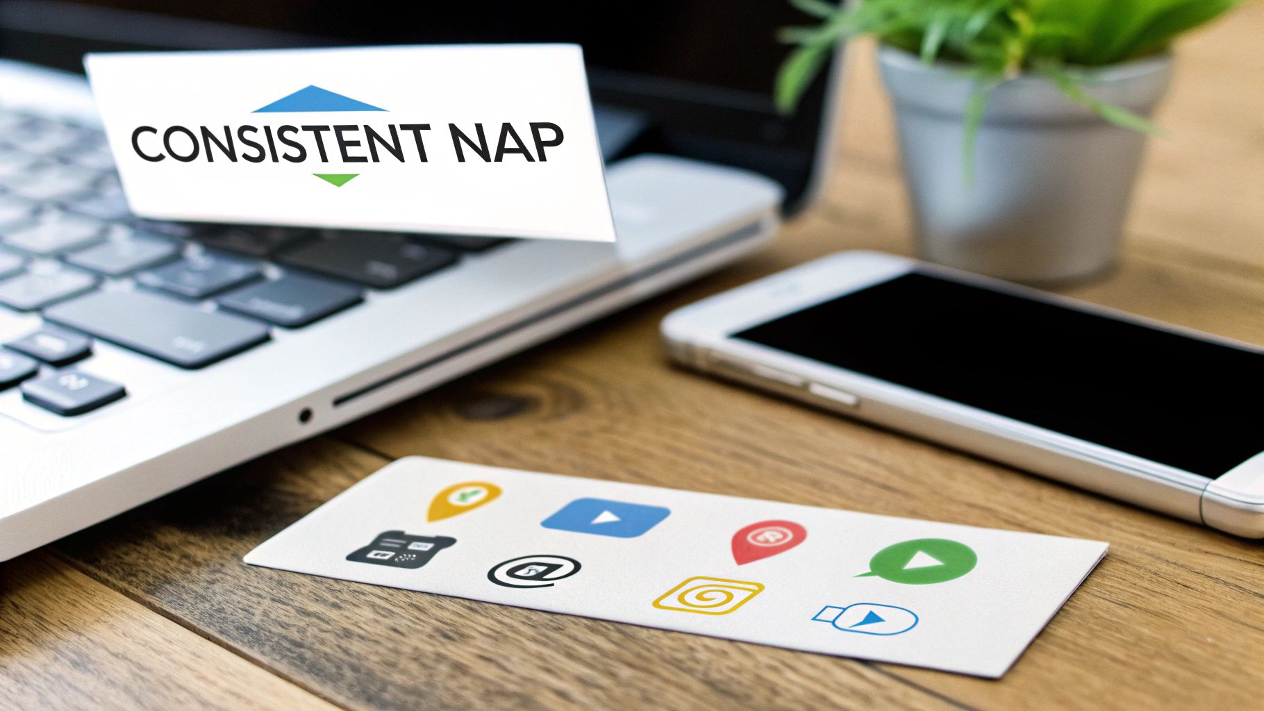 A digital map showing a business's consistent information across multiple online directories and websites, strengthening its local SEO signals.