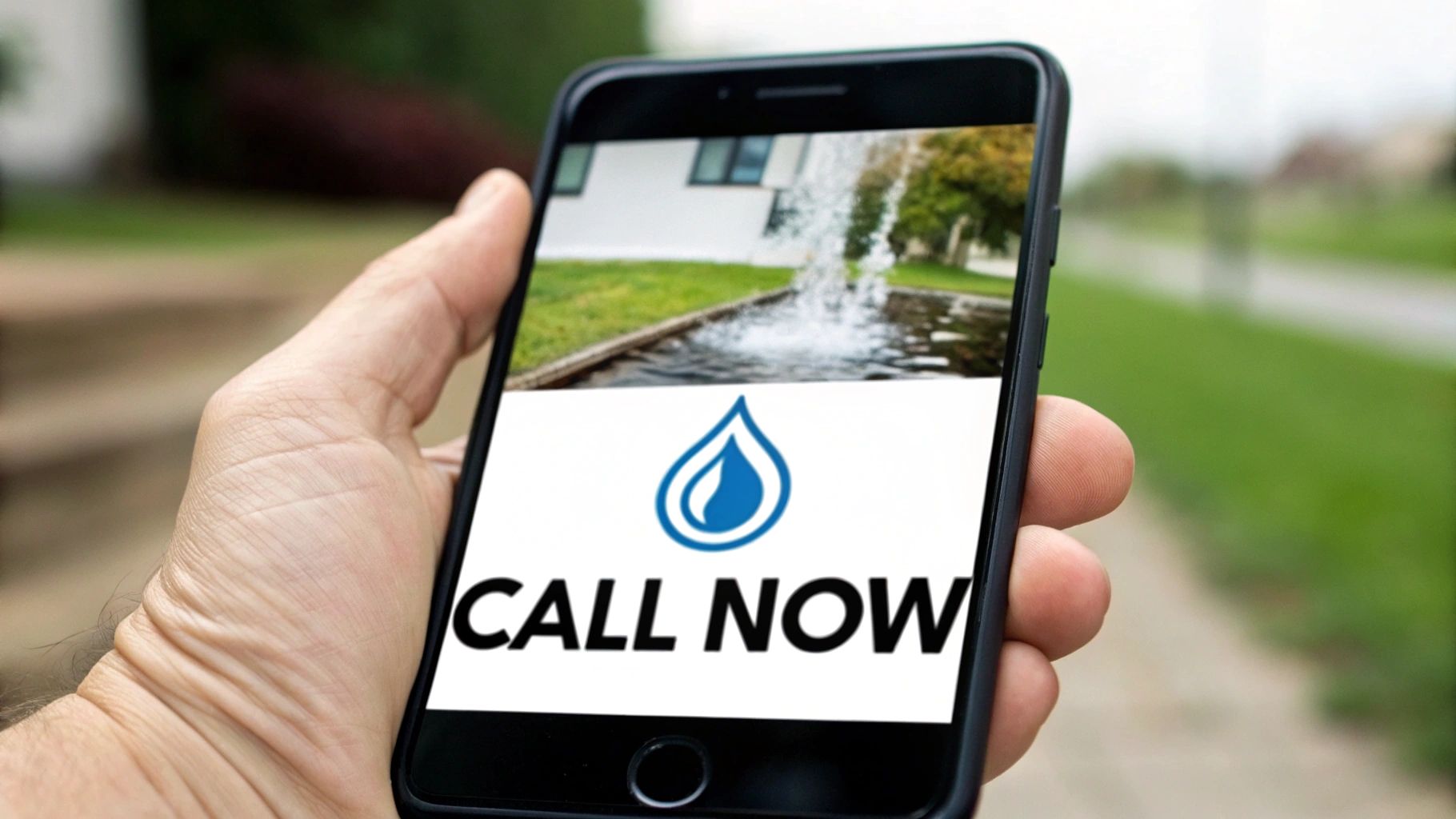 A person using their smartphone to find an emergency water damage service.