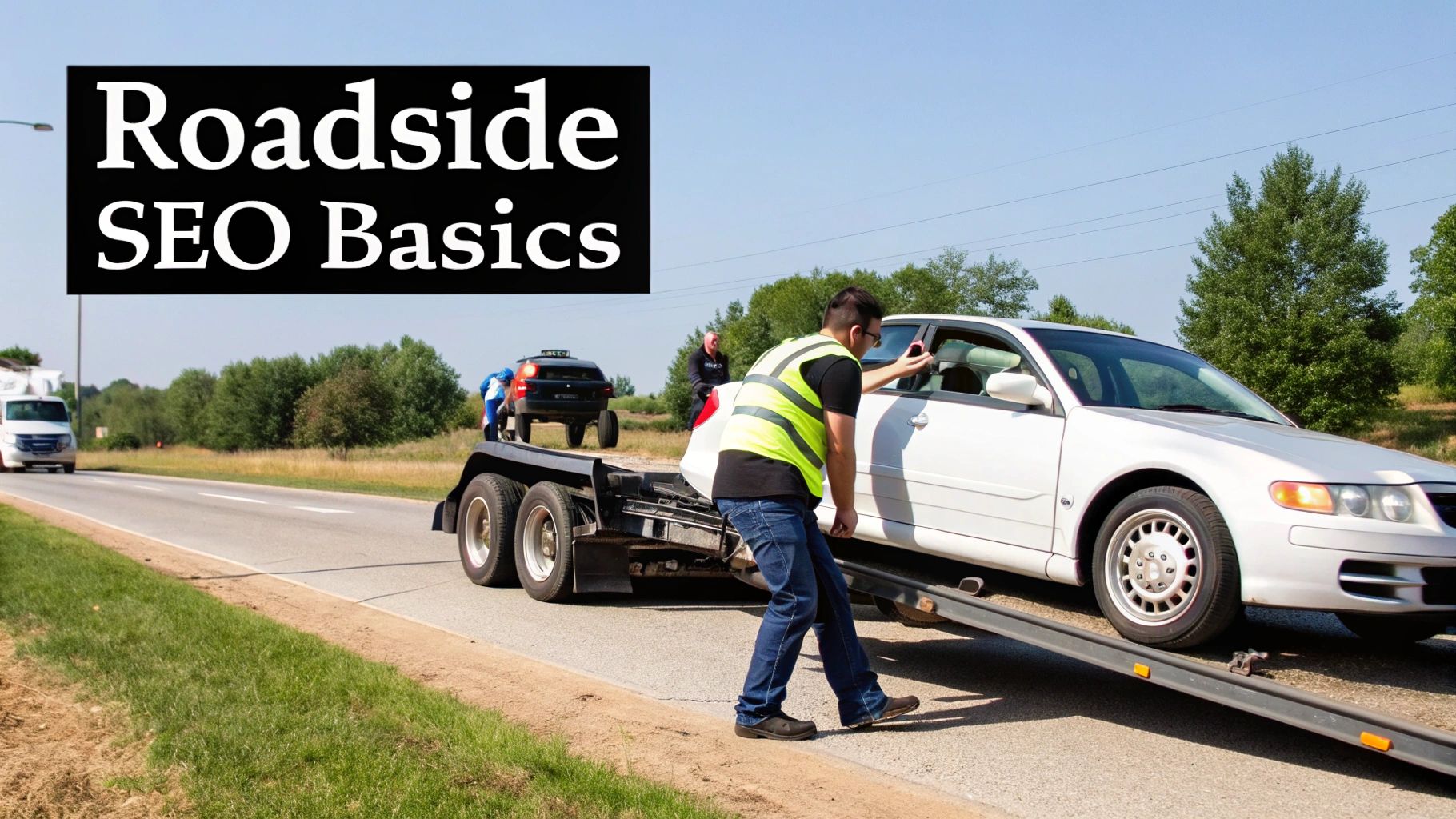 A tow truck on the side of a highway, ready to provide roadside assistance.