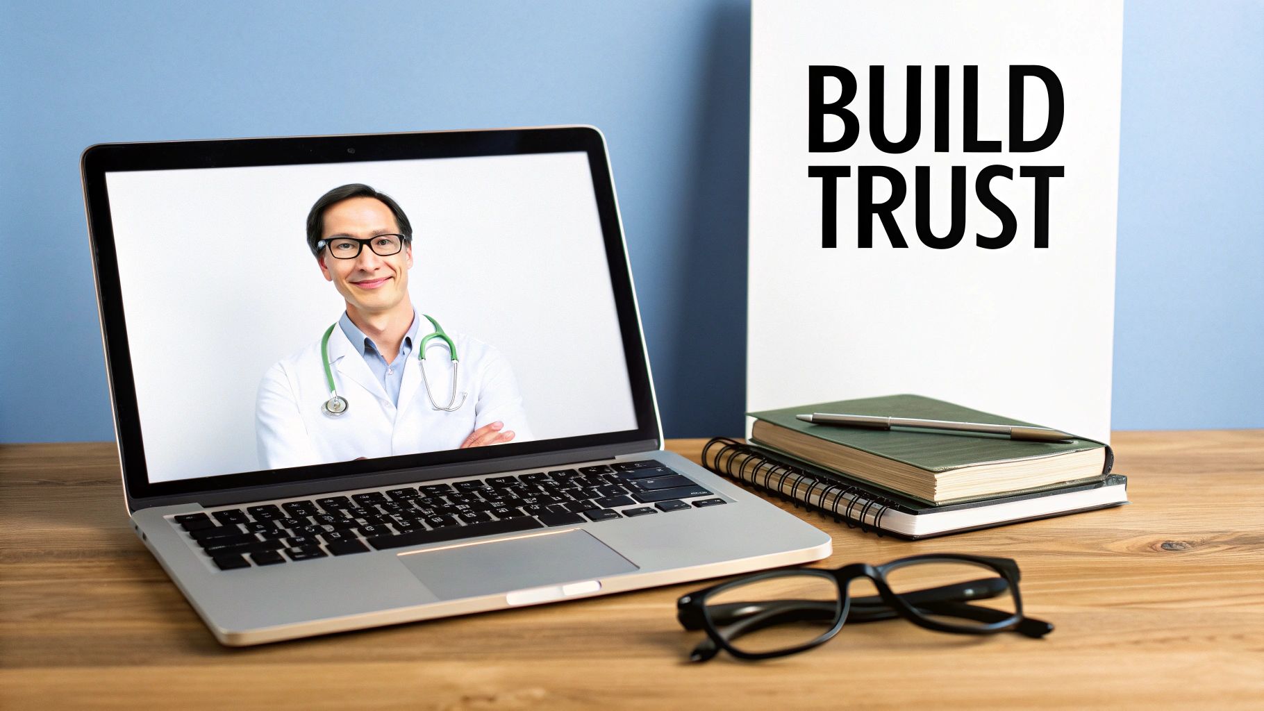 An optometrist examining a patient's eyes with specialized equipment, building patient trust through professional care.