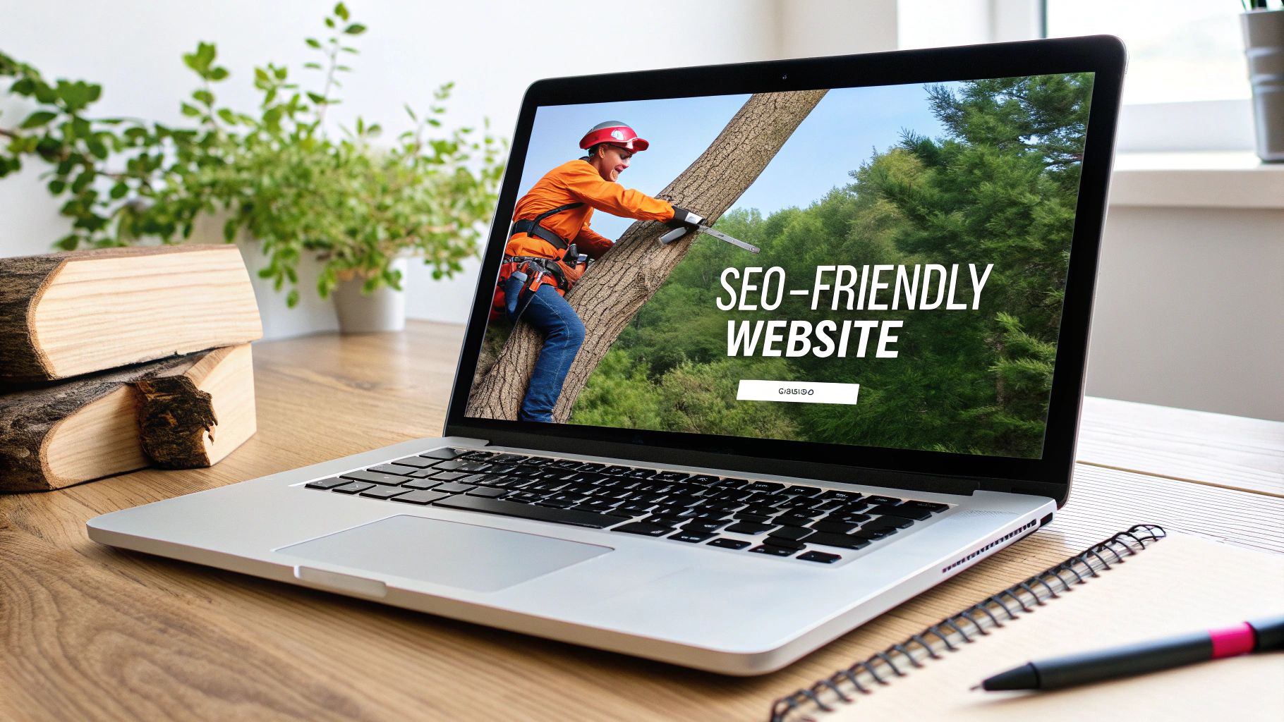 A modern, clean website for a tree service company displayed on a laptop screen.