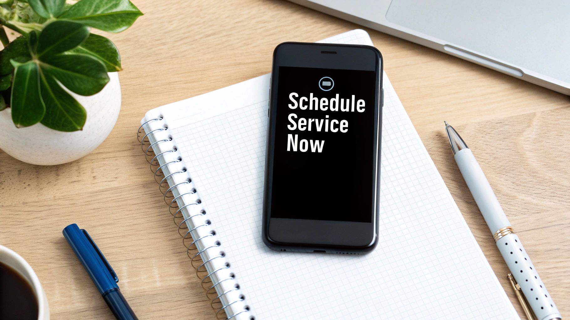 A person using their phone to look up appliance repair services.