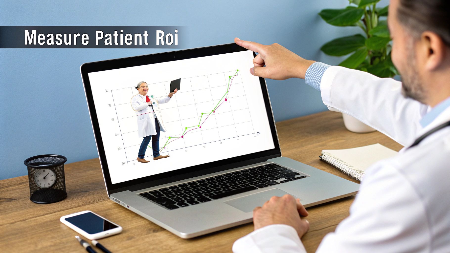 A dashboard showing key performance indicators like new patient calls and appointment requests, illustrating the measurement of SEO ROI.
