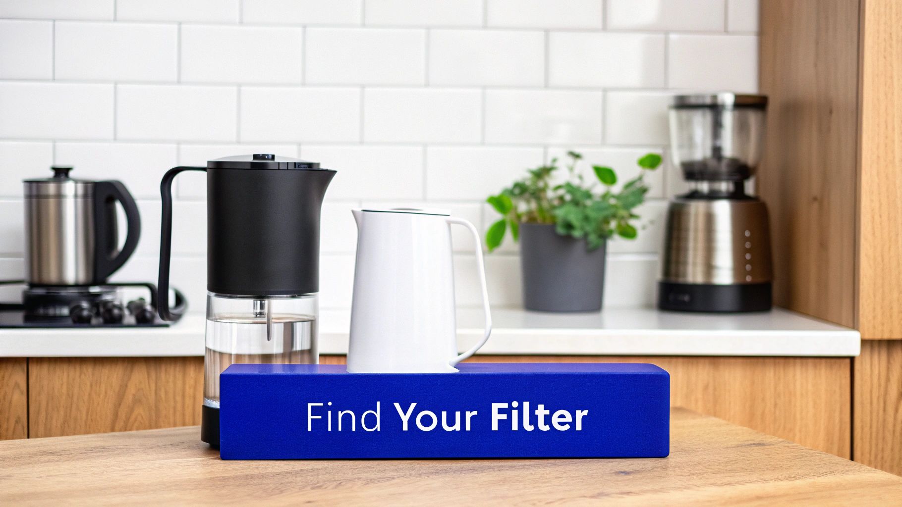 A person choosing between different water filtration systems in a store aisle.