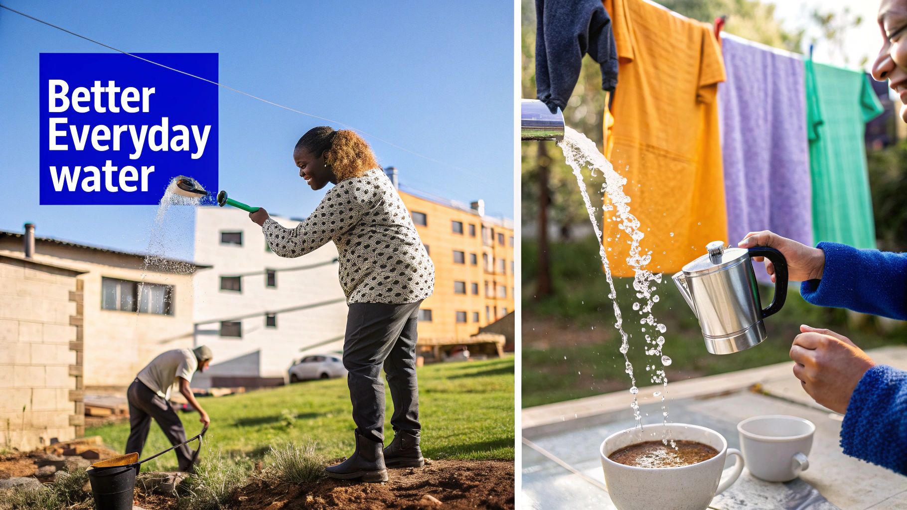 A smiling person drinking a glass of clean water in a modern kitchen.